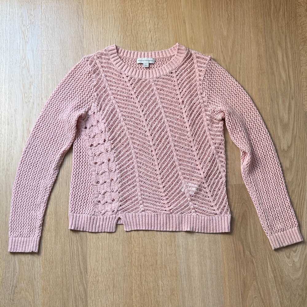 White + Warren Light Pink Textured Sweater